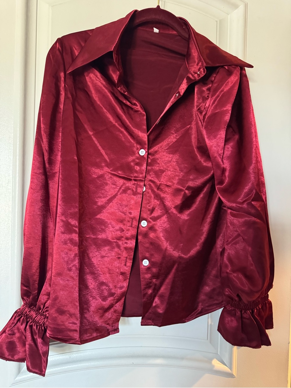 Satin Button-Up Blouse in Deep Burgundy size 6/S